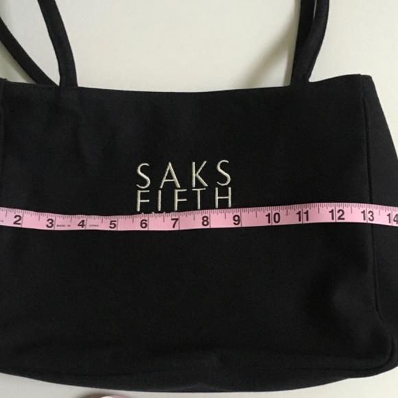 SAKS FIFTH AVENUE Black Tote BAG Purse Handbag Embroidered Logo Y2K NEW - Picture 12 of 13